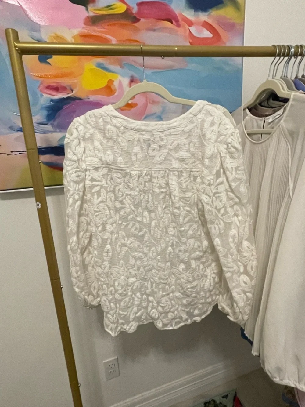 Chico's White Floral Long-Sleeve Dress Shirt Large date night wedding‎ dressy